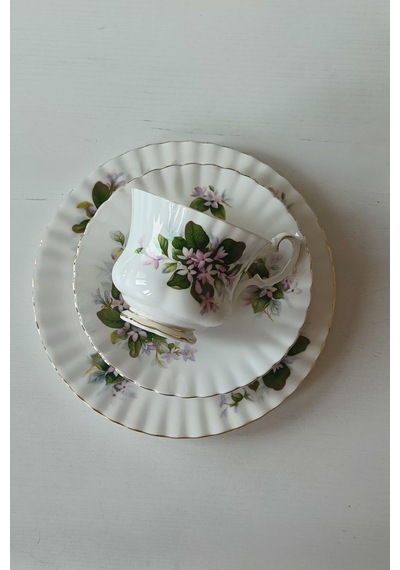 Mayflower Bone China England Duble Çay Fincanı 3 Parça Yeşilbeyaz