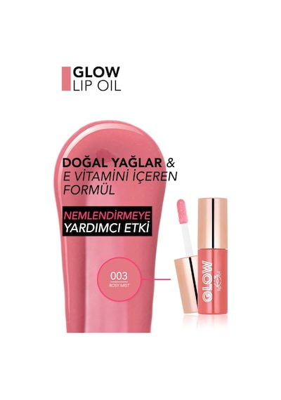 Flormar Glow Lip Oil Nemlendirici Etkili & Işıltılı Bitişli Renkli Dudak Yağı 003 Rosy Mist