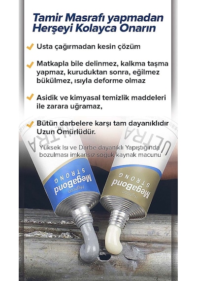Megabond Kaynak Yapılmış Gibi Birleştiren Yapıştırıcı (3+2 Hediye Satış Paket )