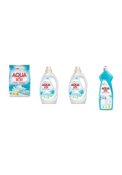 Aquabor Doğal Mineralli 4 Kg Beyaz + Sıvı Beyaz + Sıvı Beyaz + Elde Bulaşık 4 Lü Set 0.75 LT - 2.5 LT - 12 KG 08392798