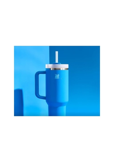 Pipetli Termos Bardak, Mavi, 0.89 Litre Açık Kahverengi