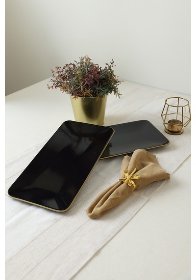 Keramika Siyah Gold Siera Kayık Tabak 33 17 Cm 2 Adet Siyah