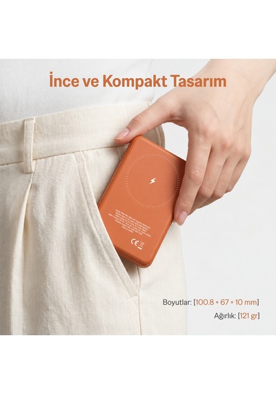 Bix Pb51 5000mah 15w Magsafe Manyetik Kablosuz Şarjlı 20w Type-c Semi-solid Bataryalı Dahili Kablolu Mini Powerbank Siyah