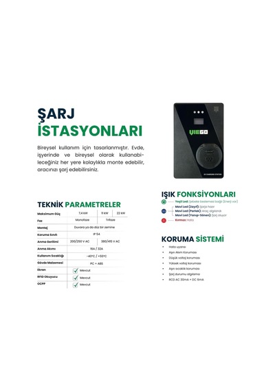 Viego Wallbox Şarj Istasyonu Ocpp, Wi-fi, Mobil Uygulama, Ekran,