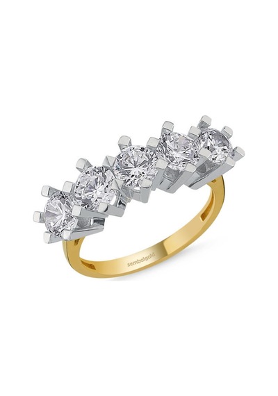 5 Taş Yüzük Sarı Altın Swarovski 285831346
