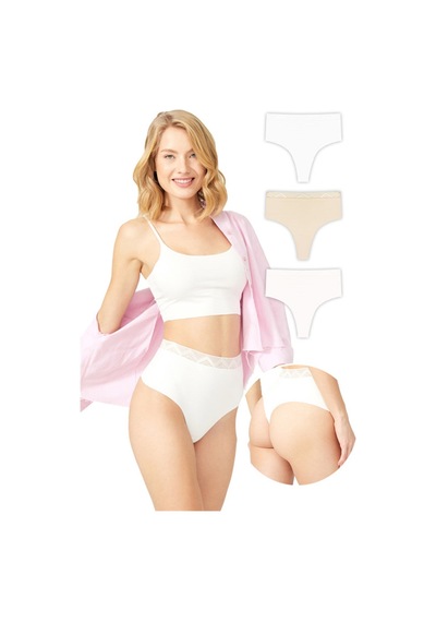 Cottonhill Basic Yüksek Bel Lazer Kesim Tanga Külot 3'lü Paket Renkli2 Çok Renkli