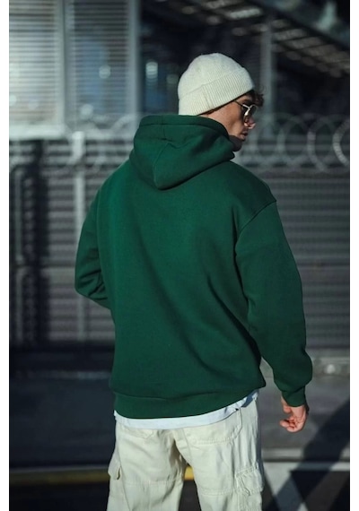 Üç İplik Penye Kapşonlu Basic Sweatshirt - Haki Haki