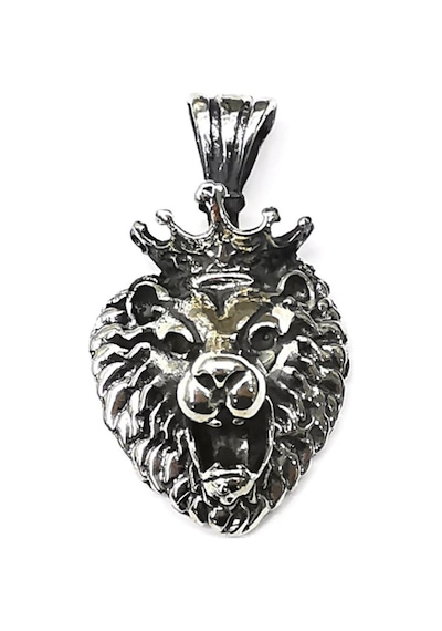 Omar Silver Unisex Aslan Kafası Kral Tacı Figürlü Kolye Ucu Oksit (513868003)