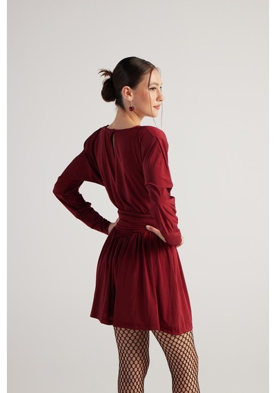 Holly Lolly Beli Korse Görünümlü Vatkalı Mini Jade Elbise Bordo