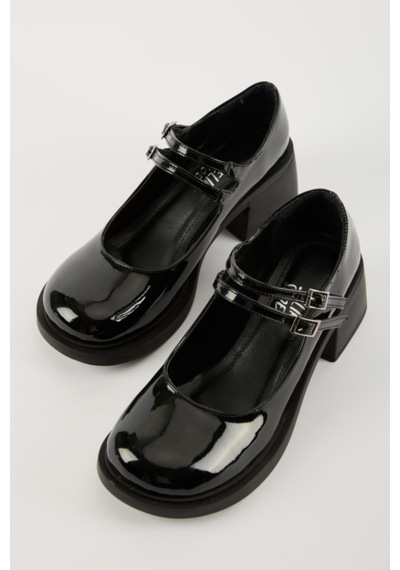 Selin Shoes Sandy Çift Bantlı Rugan Kadın Loafer- Siyah Rugan