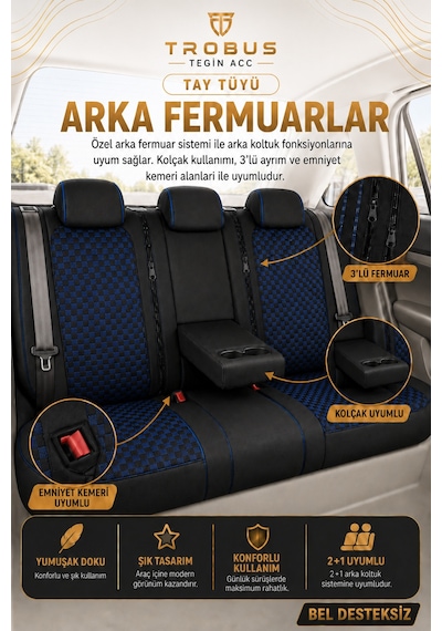Peugeot 305 1977 1989 Uyumlu Altay Bel Destekli Tay Tüyü Oto Koltuk Kılıfı Siyah Mavi