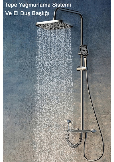 Aquashower Gri Piyano Banyo Batarya Robot Tepe Yağmurlama Duş Seti Yeni Nesil Duş Takımı Garantili Gri