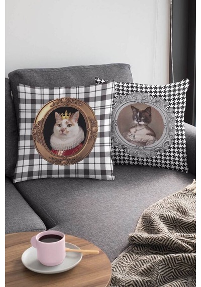 Kedi Kıyafetli Hayvanlar Çift Taraflı Kırlent Kılıfı Krl928n11 Siyah