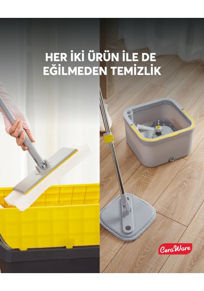 Ceraware Home Care Premium Hijyen Seti Dual System Kare Mop + Pratica Click Mop 2 Mikrofiber Bez 0