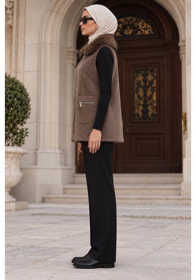Sevitli Angora Cepli Yelek-kahve-6014