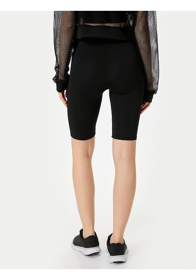 Koton Spor Tayt Kısa Yüksek Bel Geometrik Baskılı Slim Fit Siyah 5wak40007nk