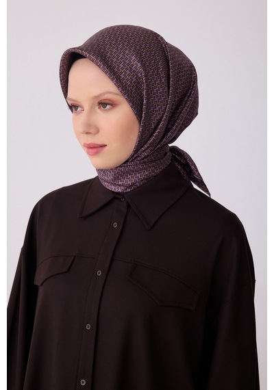 Belli Klasik Desen İpek Twill Eşarp - 2026 İlkbahar-yaz T 4317 Kahve-mor