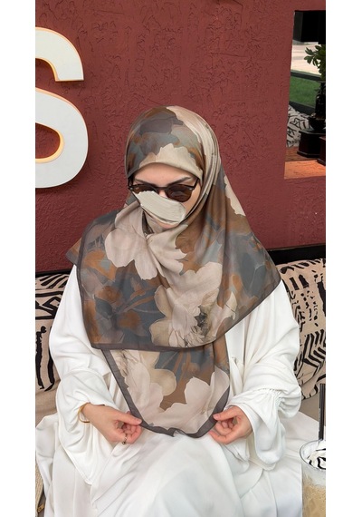 Qalortex Scarf Pamuklu Soft Meva Desen Eşarp-küf Yeşil Küf Yeşili