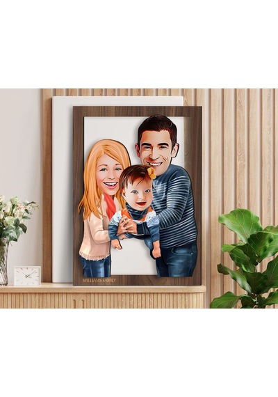 Bk Gift Kişiye Özel Aile Karikatürlü 3d Ahşap Tablo-2, Aileye Hediye, Babaya Hediye, Anneye Hediye Ko: Bitmeyen138365 Bk Gift
