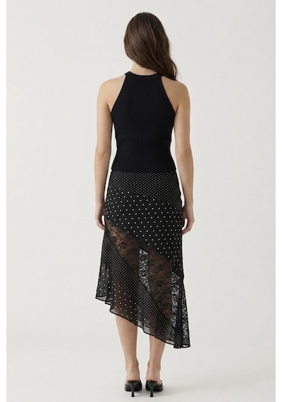 Neden Tekstil Kadın Fitilli Halter Yaka Crop Bluz - Siyah