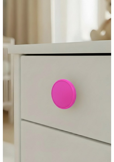 Pembe Çocuk Odası Mobilya Kulbu - 55 MM - Abs Plastik Tekli Düğme Dolap ve Çekmece Kulpu Pembe