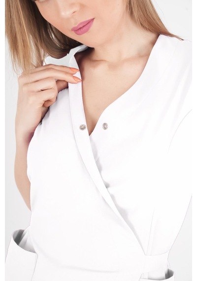 Beyaz Elegant Model Cerrahi Üniforma Belden Bağlamalı Scrubs Takım Beyaz