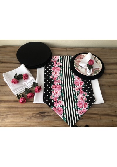 Sofra Sunum Tam Set Pembe Çiçek Desenli Çok Renkli