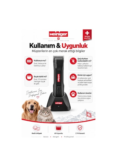 Heiniger Saphir Basic Şarjlı Evcil Hayvan Tıraş Makinesi Siyah