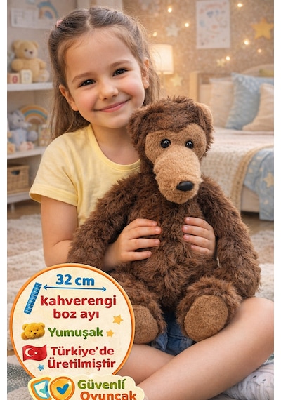 32 Cm Kahverengi Pelüş Oyuncak Boz Ayı Büyük Boy Yumuşak Ayıcık Ce Sertifikalı Uyku Arkadaşı
