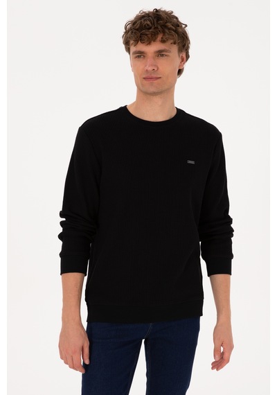 U.S. Polo Assn. Erkek Bisiklet Yaka Regular Fit Petek Dokulu Siyah Sweatshirt 50316304-VR046
