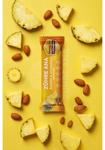 Bromelain Ve Vitamin D İçeren Meyve Bar, Şeker İlavesiz Badem Ve Ananaslı 35 Gr X 12 Adet
