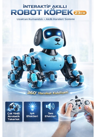 2.4 Ghz Uzaktan Kumandalı Sarjlı Dans Eden 8 Tekerli Akıllı Robotik Köpek Sesli Işıklı 23 Cm Mavi