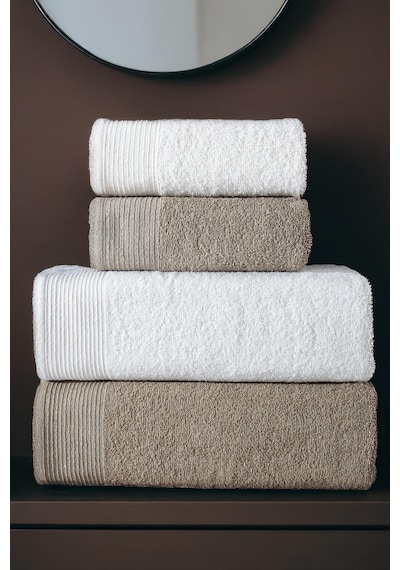4'lü Hamam Takımı Banyo Havlu Seti 2 Adet 50x90 + 2 Adet 70x140 %100 Pamuk Yumuşak Havlu Kahve - Beyaz
