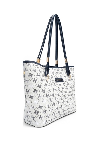 Silver & Polo Silver Polo Beyaz - Lacivert Monogram Kadın Omuz Çantası Sp1282