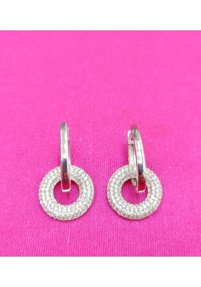 Oriental Kuyumculuk Jewellery Iç Içe Geçmiş Taşlı Halka Gümüş Küpe Gümüş