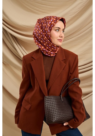 Silk Home Twill İpek Eşarp 11481-18 Kiremit, Bordo, Lila, Pudra