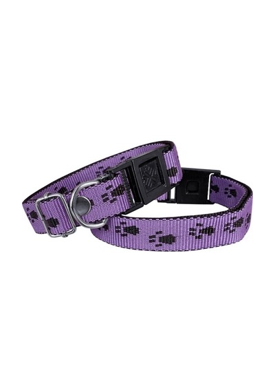Köpek Tasması Patili Dokuma 2 Cm - Min: 30 Cm - Max: 50 Cm Mor Çok Renkli