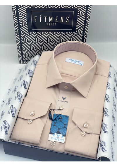 Fitmens Klasik Uzun Kol Cepsiz Likralı Rahat Kumaş Erkek Gömlek Fs-004517 - Bej-3193