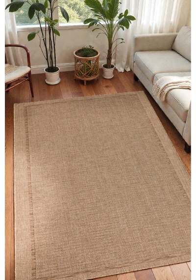 Doğal Jüt Görünümlü Dokuma Kilim Sade & Modern Minimal Tasarım Bej Bej