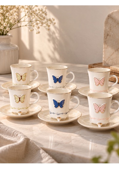 Wing 6'lı Asorti Kahve Fincanı 100ml-7841 Çok Renkli
