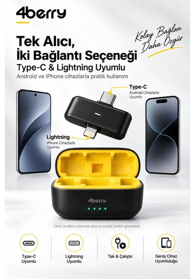 K32 Kablosuz Yaka Mikrofonu Çift Mikrofonlu, Şarj Kutulu, Type-c & Lightning Uyumlu