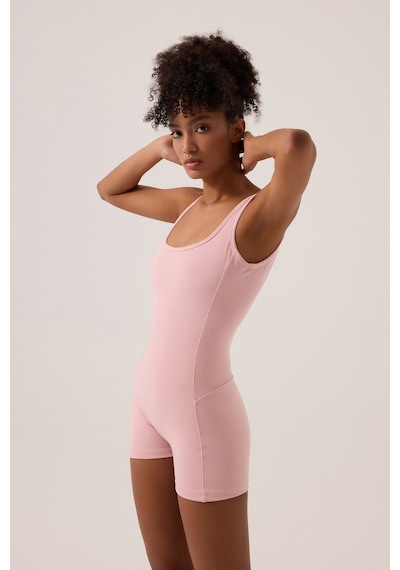 Los Ojos X Ece Pembe Kare Yaka Askılı Kısa Spor Tulum Unitard Pembe Pembe