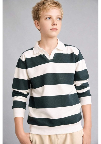 Defacto New Regular Fıt Apaş Yaka Yeşil Sweatshirt Erkek Çocuk H7130a826augn536 Yeşil-gn536