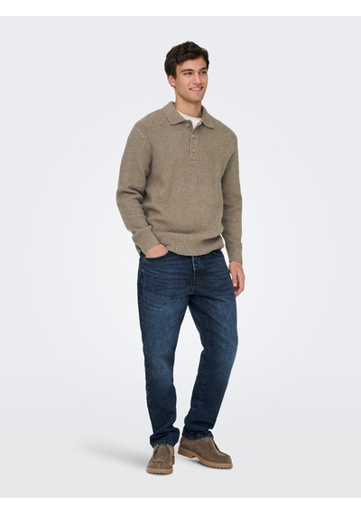 Only & Sons Onsdale Rlx Ls Polo Knıt Noos Erkek Gri Kazak - 22033324