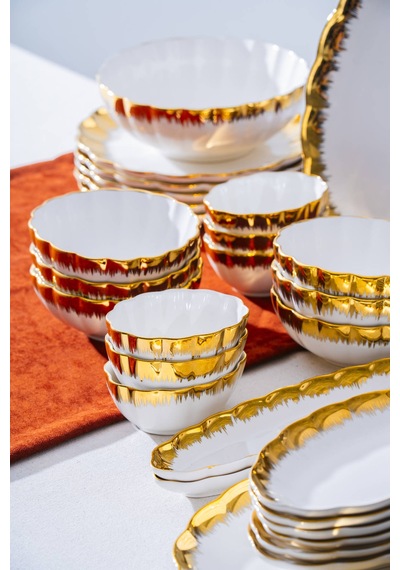 Acar Marlene Gold 6 Kişilik 33 Parça Kahvaltı Takımı Beyaz/gold