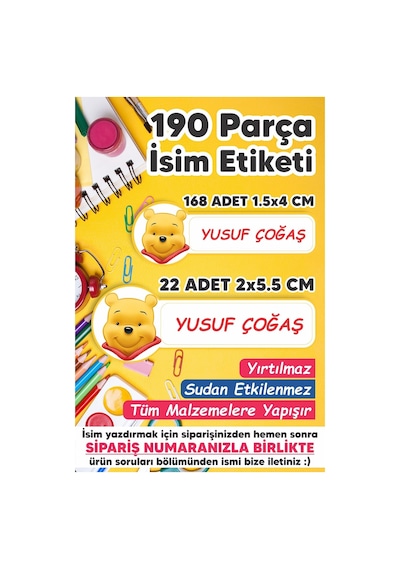 Okul Etiketi Kalem Defter Etiketi Özel Isim Yazılabilen Etiket Winnie The Pooh 1 - 190 Adet