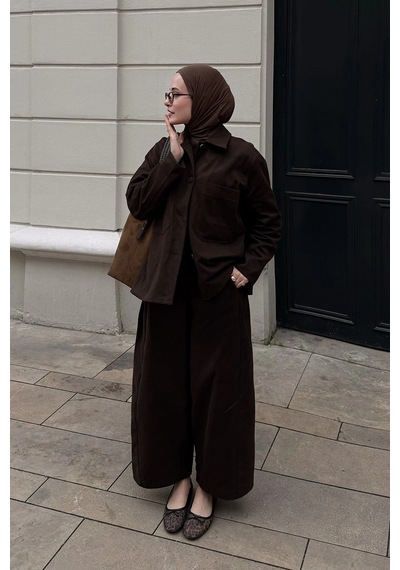 Kadriye Baştürk Barrel Gabardin Pantolon Kahverengi