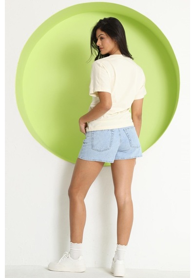 Kadın Cut Out Detaylı T-shirt Ekru