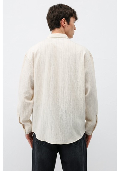 Vamos Çizgili Lyocell Kumaş Oversize Gömlek Krem