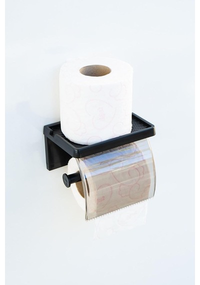 Yapışkanlı Kapaklı Tuvalet Kağıdı Askısı Banyo Tuvalet Kağıtlığı Aparatı Peçetelik Organizer Plastik, Siyah